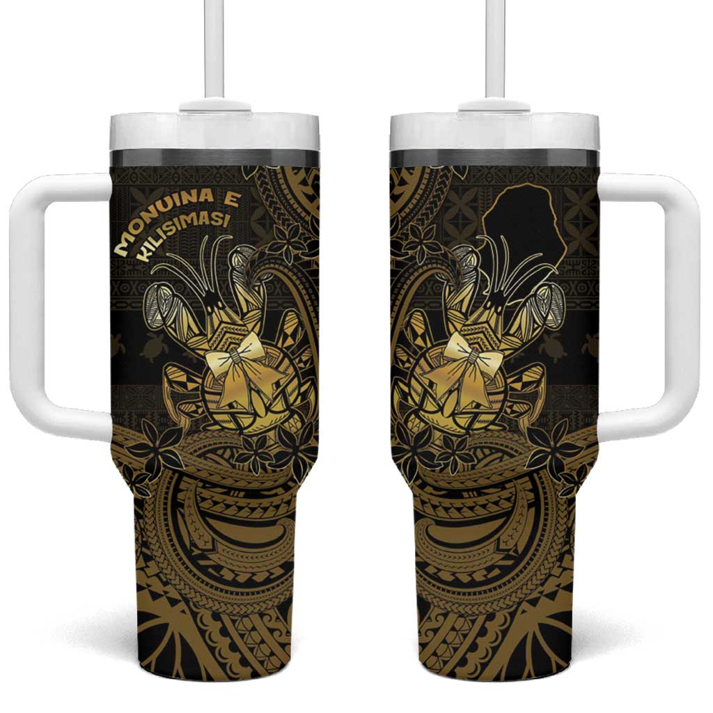 Niue Christmas Tumbler With Handle Niuean Crab Xmas Tribal Waves DT05 One Size: 40 oz Gold - Polynesian Pride
