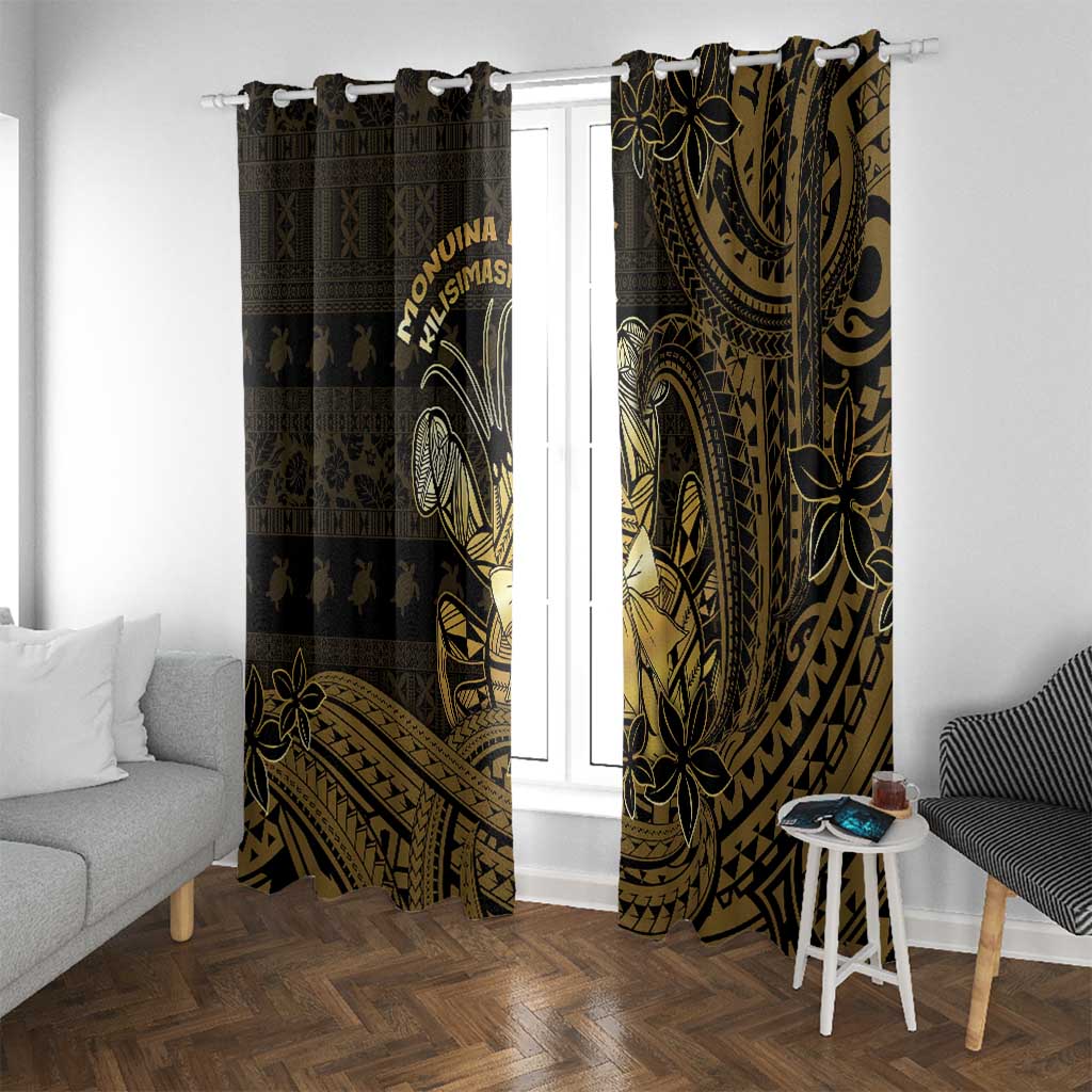 Niue Christmas Window Curtain Niuean Crab Xmas Tribal Waves DT05 With Grommets Gold - Polynesian Pride