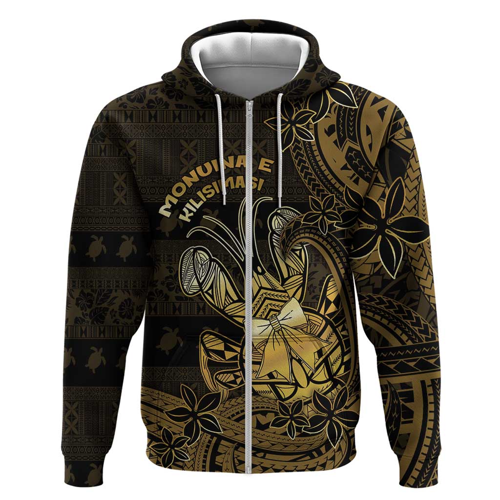 Niue Christmas Zip Hoodie Niuean Crab Xmas Tribal Waves DT05 Zip Hoodie Gold - Polynesian Pride
