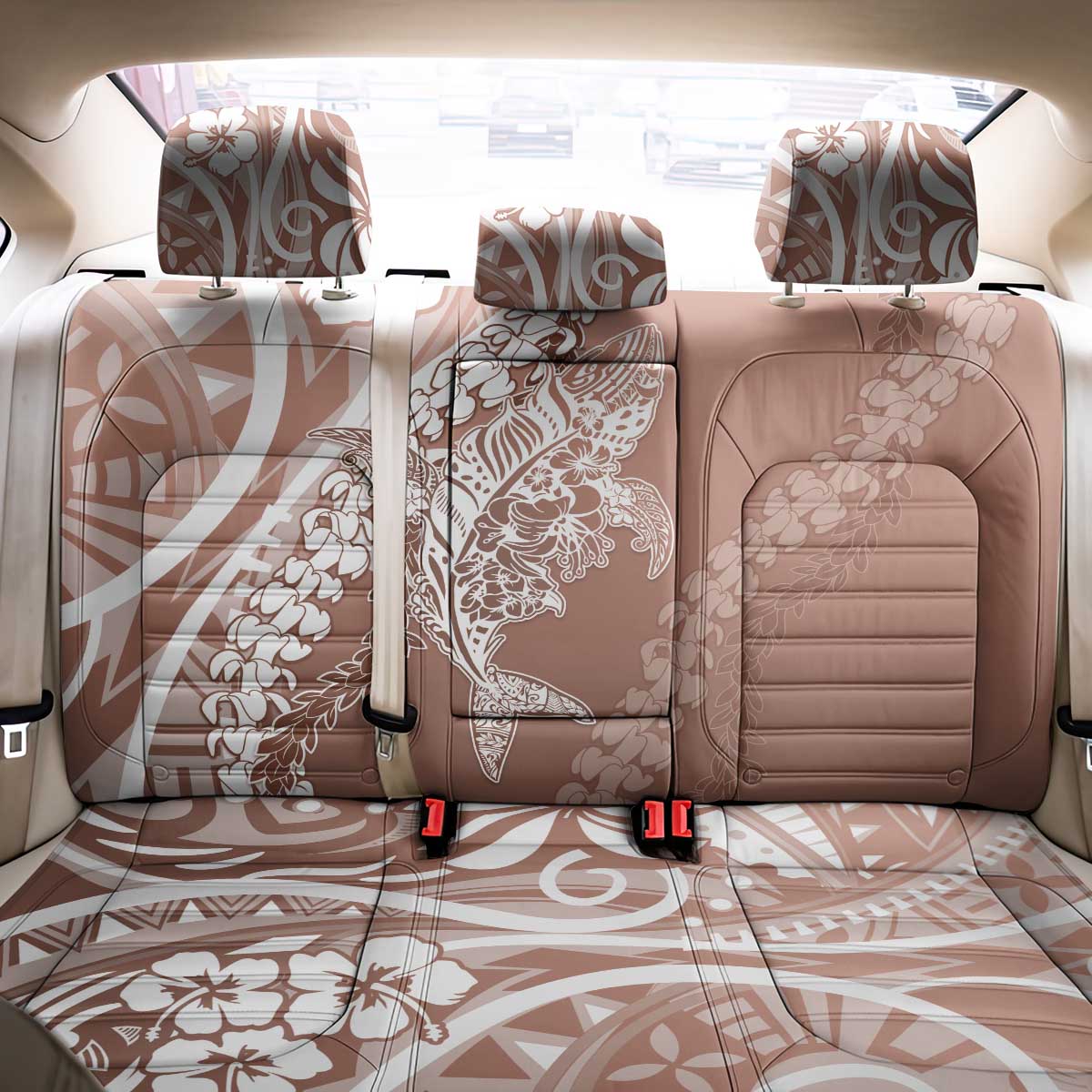 Hawaii Puakenikeni And Maile Lei Back Car Seat Cover Brown Polynesian Shark Tattoo DT05 - Polynesian Pride
