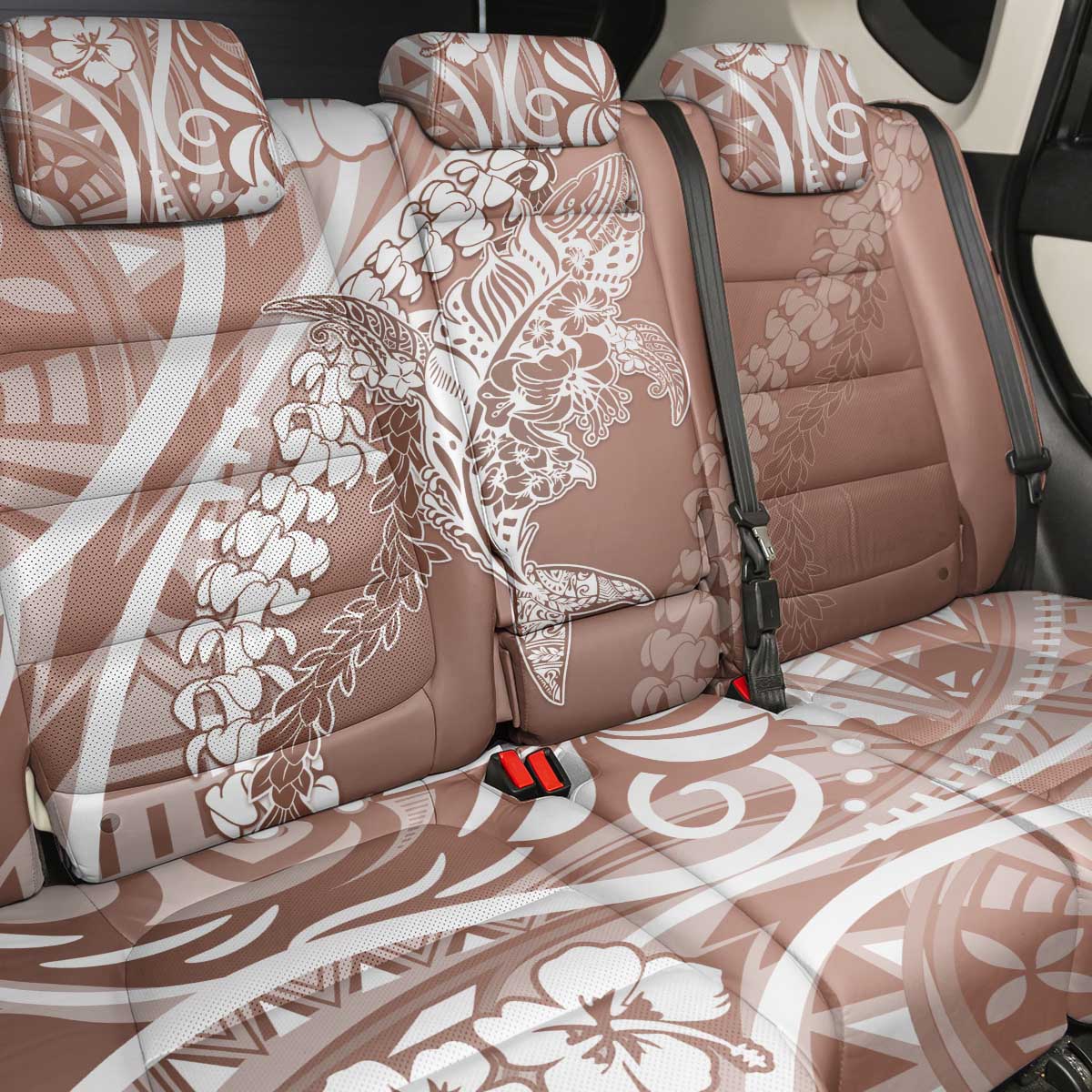 Hawaii Puakenikeni And Maile Lei Back Car Seat Cover Brown Polynesian Shark Tattoo DT05 - Polynesian Pride