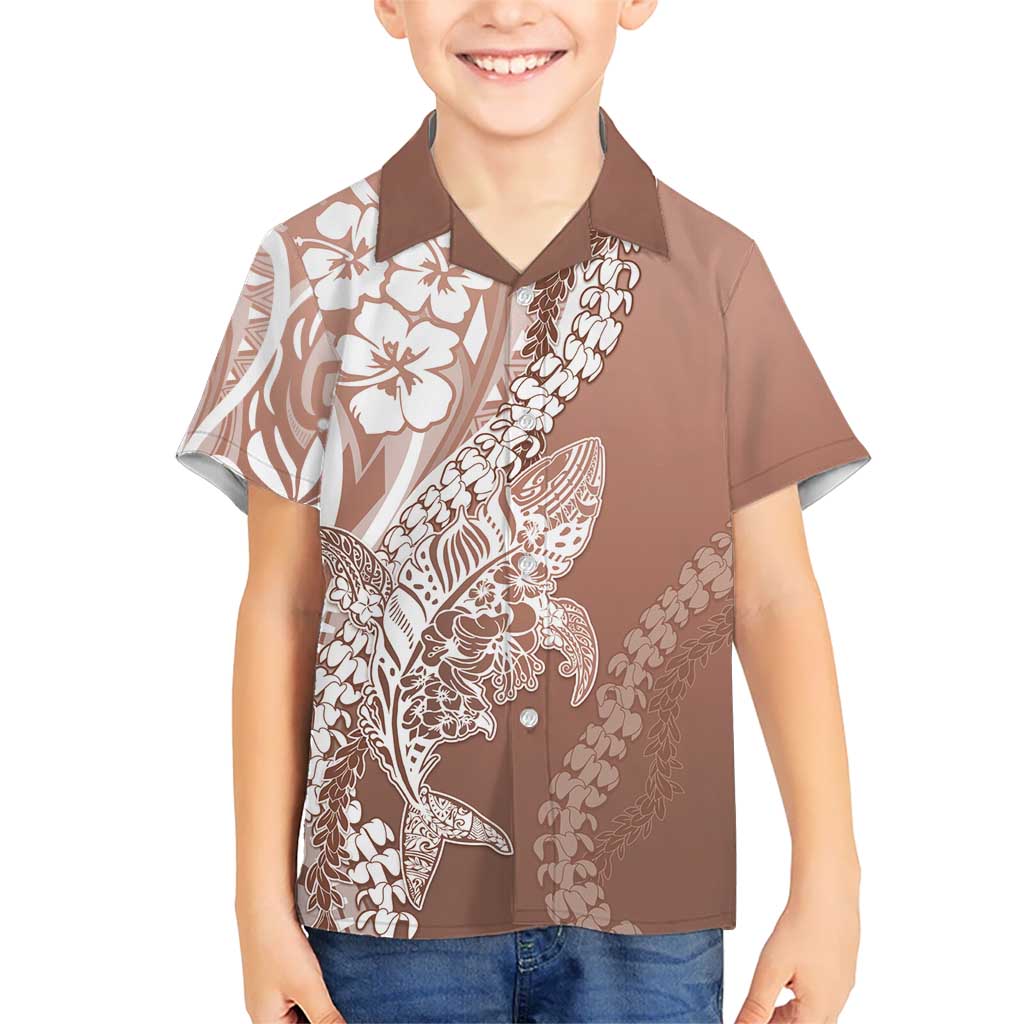 Hawaii Puakenikeni And Maile Lei Hawaiian Shirt Brown Polynesian Shark Tattoo DT05 - Polynesian Pride