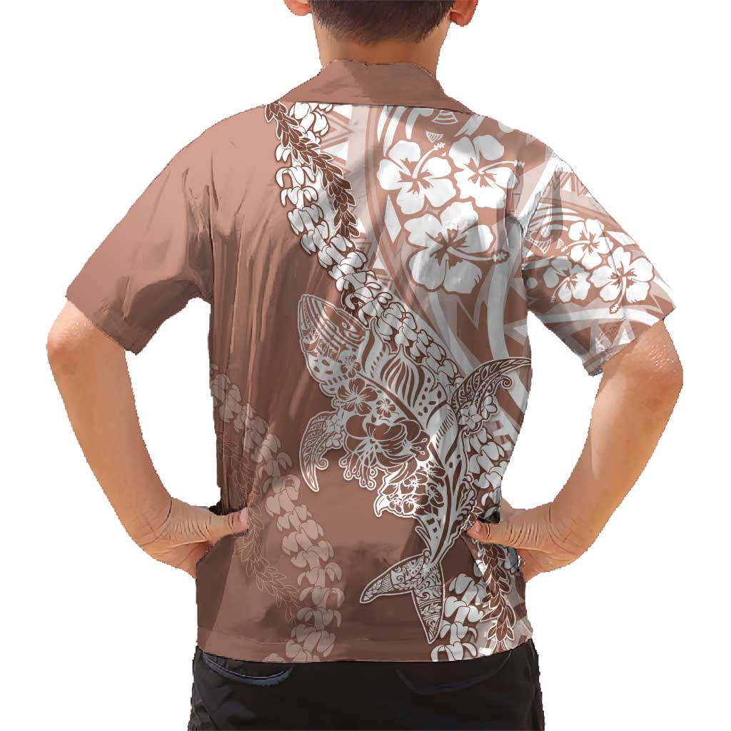 Hawaii Puakenikeni And Maile Lei Hawaiian Shirt Brown Polynesian Shark Tattoo DT05 - Polynesian Pride