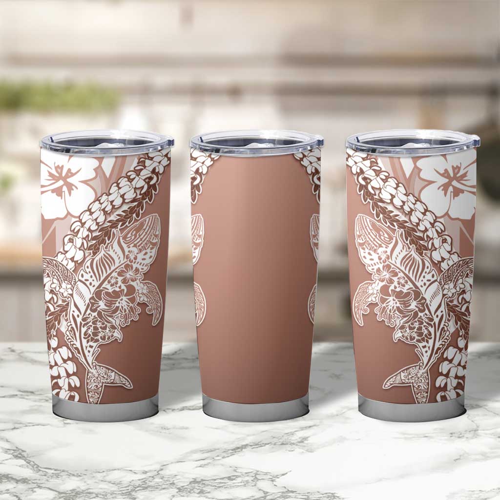 Hawaii Puakenikeni And Maile Lei Tumbler Cup Brown Polynesian Shark Tattoo DT05 - Polynesian Pride