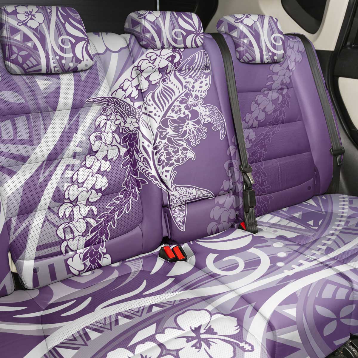 Hawaii Puakenikeni And Maile Lei Back Car Seat Cover Violet Polynesian Shark Tattoo DT05 - Polynesian Pride