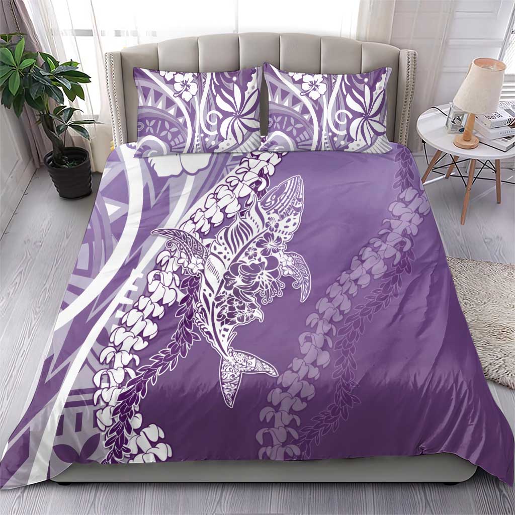Hawaii Puakenikeni And Maile Lei Bedding Set Violet Polynesian Shark Tattoo DT05 - Polynesian Pride