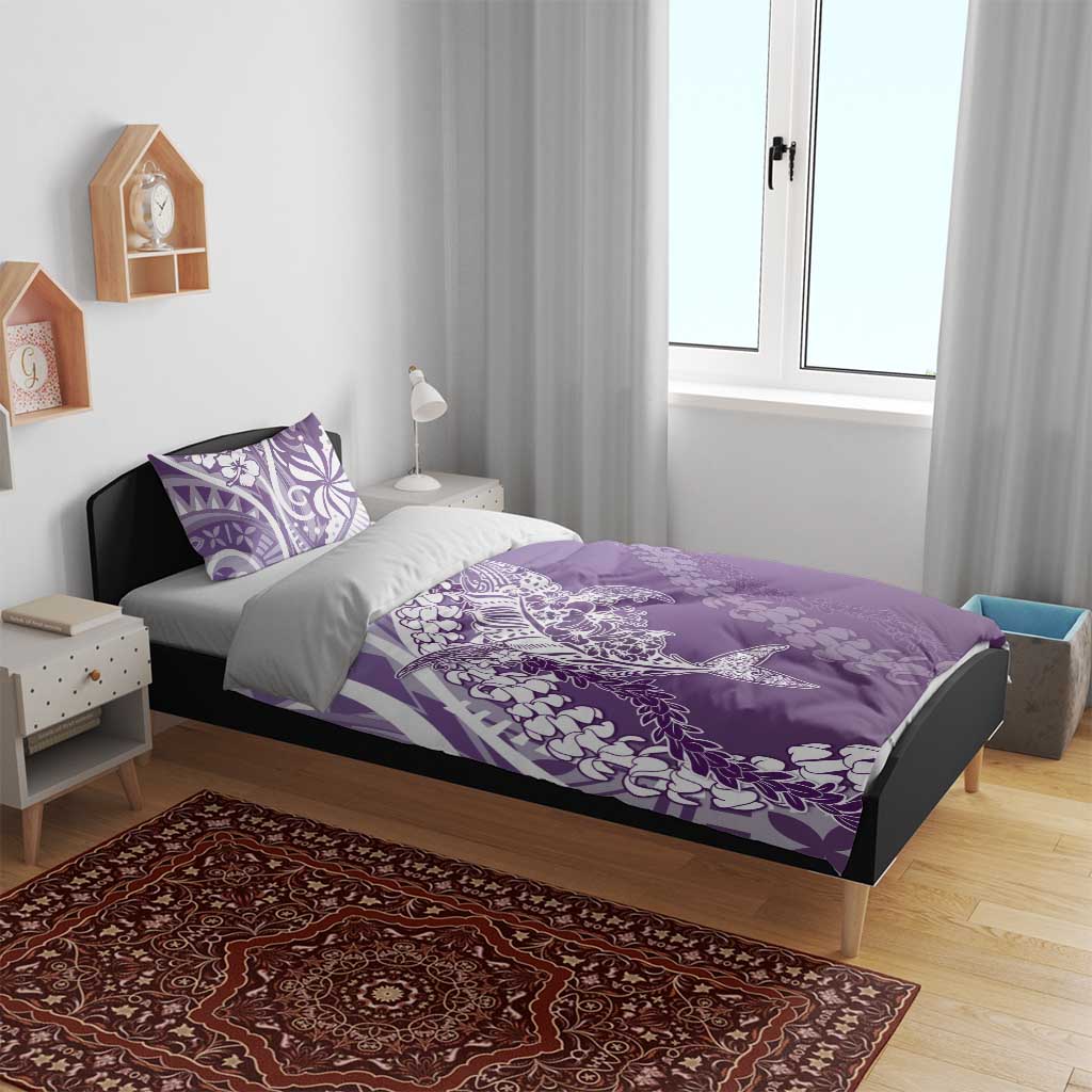 Hawaii Puakenikeni And Maile Lei Bedding Set Violet Polynesian Shark Tattoo DT05 - Polynesian Pride