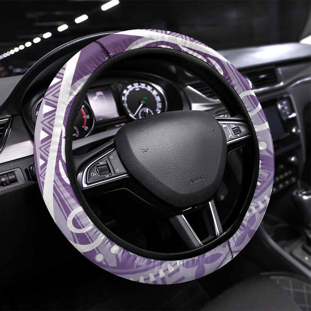 Hawaii Puakenikeni And Maile Lei Steering Wheel Cover Violet Polynesian Shark Tattoo DT05 Universal Fit Violet - Polynesian Pride