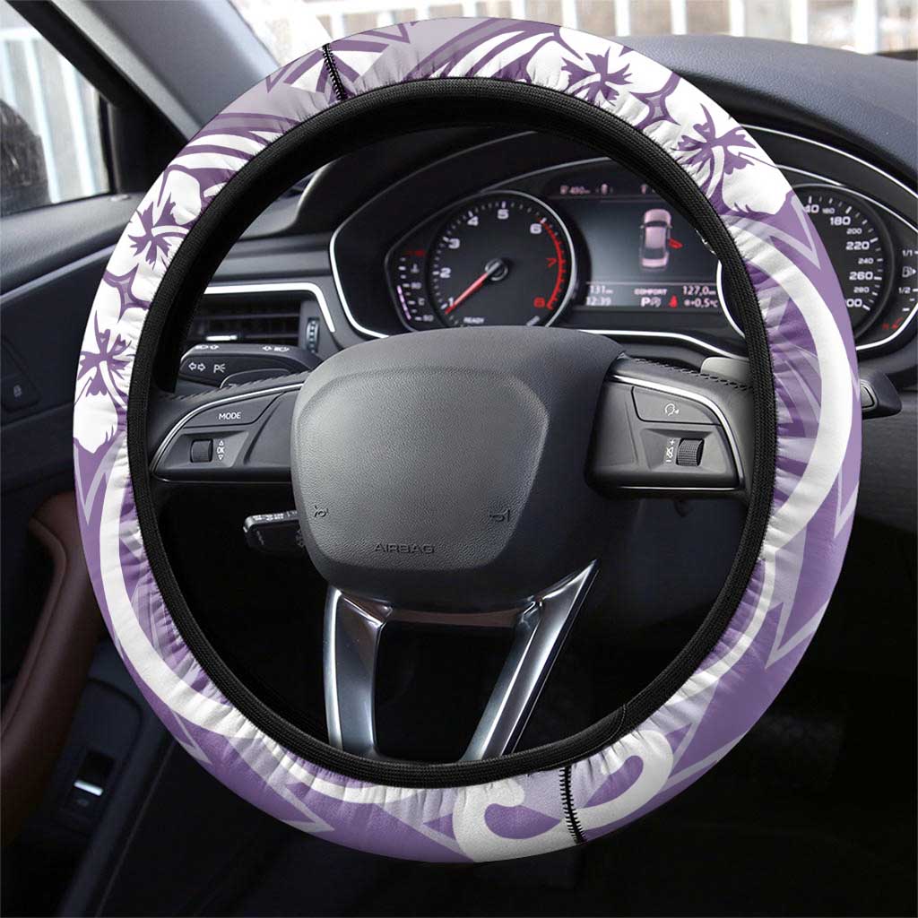 Hawaii Puakenikeni And Maile Lei Steering Wheel Cover Violet Polynesian Shark Tattoo DT05 - Polynesian Pride