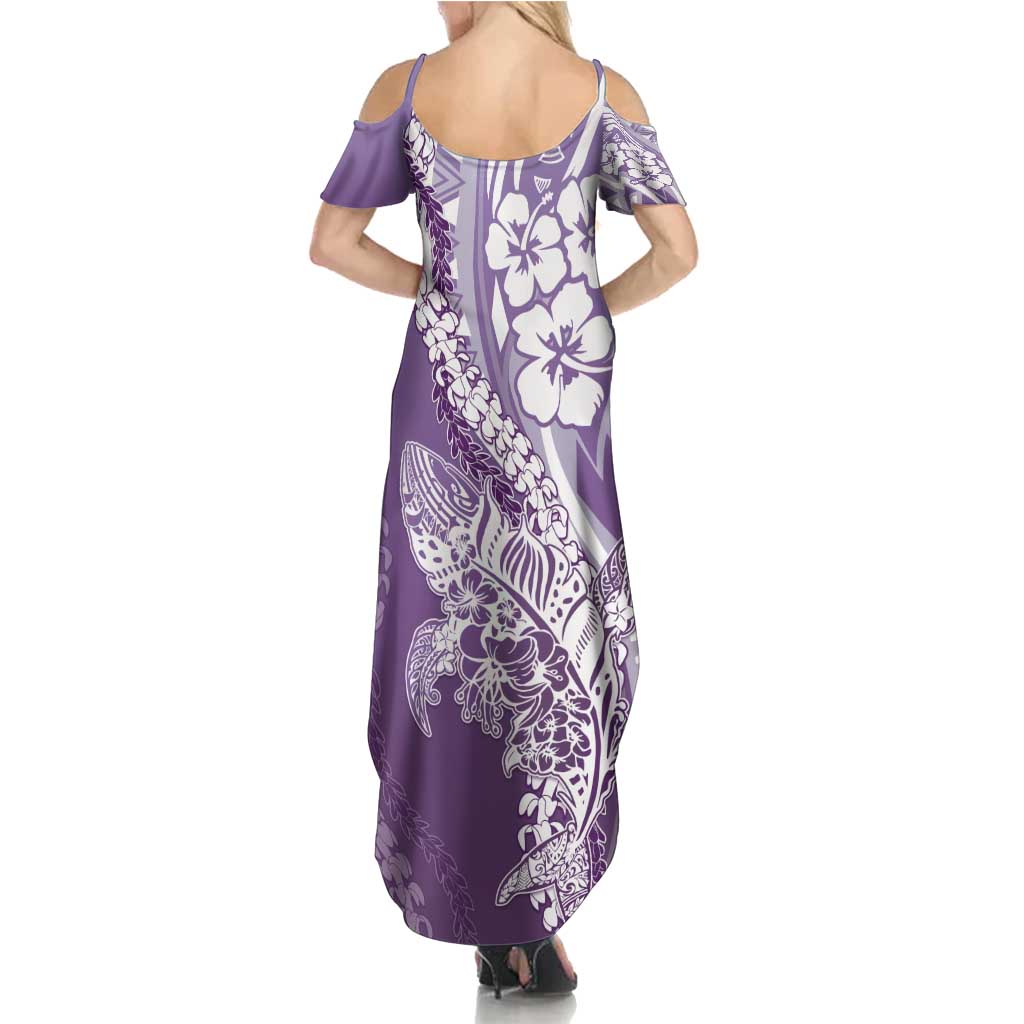 Hawaii Puakenikeni And Maile Lei Summer Maxi Dress Violet Polynesian Shark Tattoo DT05 - Polynesian Pride