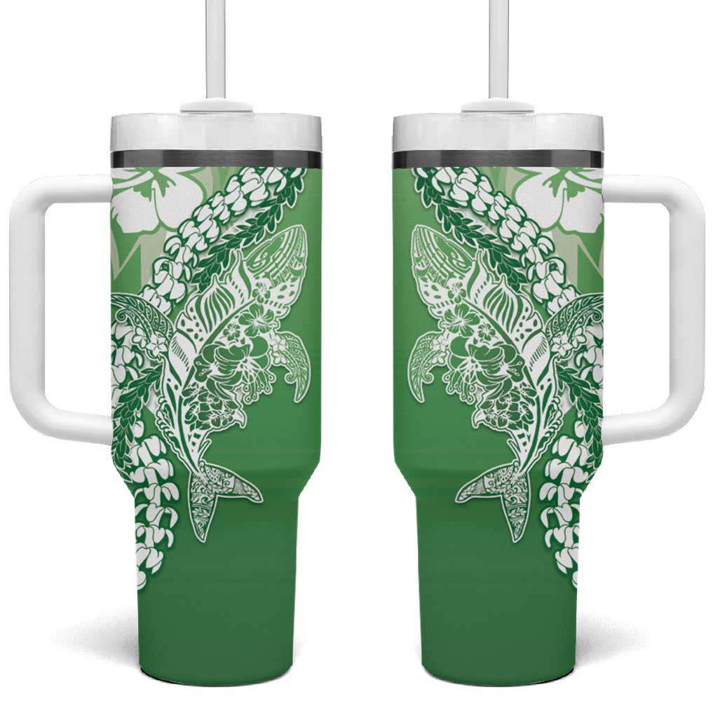 Hawaii Puakenikeni And Maile Lei Tumbler With Handle Green Polynesian Shark Tattoo DT05 One Size: 40 oz Green - Polynesian Pride