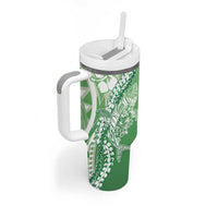 Hawaii Puakenikeni And Maile Lei Tumbler With Handle Green Polynesian Shark Tattoo DT05 - Polynesian Pride