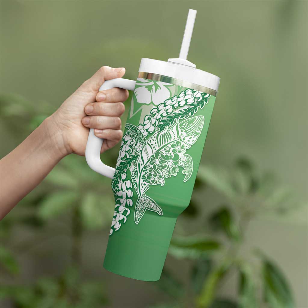 Hawaii Puakenikeni And Maile Lei Tumbler With Handle Green Polynesian Shark Tattoo DT05 - Polynesian Pride