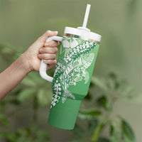 Hawaii Puakenikeni And Maile Lei Tumbler With Handle Green Polynesian Shark Tattoo DT05 - Polynesian Pride
