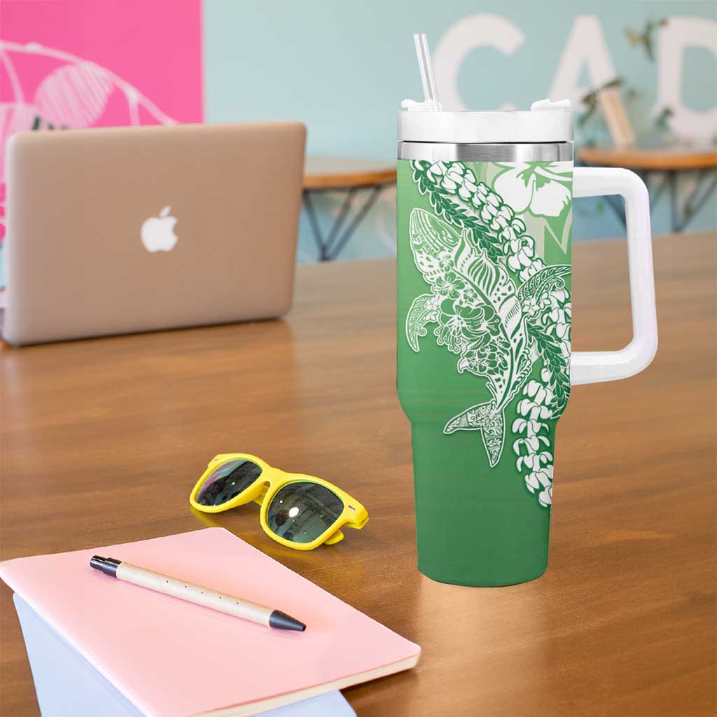 Hawaii Puakenikeni And Maile Lei Tumbler With Handle Green Polynesian Shark Tattoo DT05 - Polynesian Pride