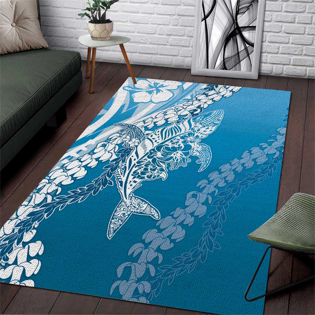 Hawaii Puakenikeni And Maile Lei Area Rug Blue Polynesian Shark Tattoo DT05 - Polynesian Pride