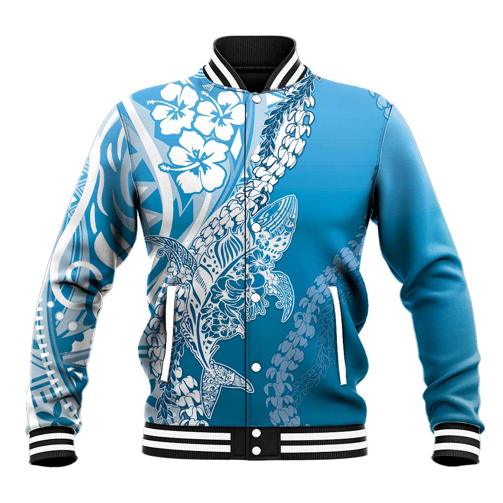 Hawaii Puakenikeni And Maile Lei Baseball Jacket Blue Polynesian Shark Tattoo DT05 Unisex Blue - Polynesian Pride