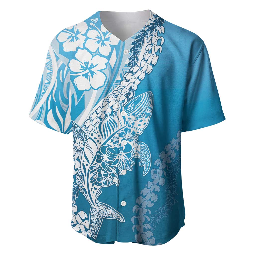 Hawaii Puakenikeni And Maile Lei Baseball Jersey Blue Polynesian Shark Tattoo DT05 Blue - Polynesian Pride