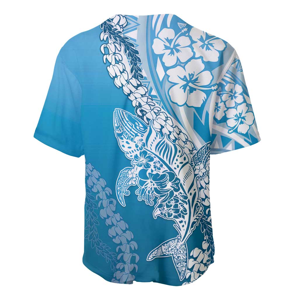 Hawaii Puakenikeni And Maile Lei Baseball Jersey Blue Polynesian Shark Tattoo DT05 - Polynesian Pride