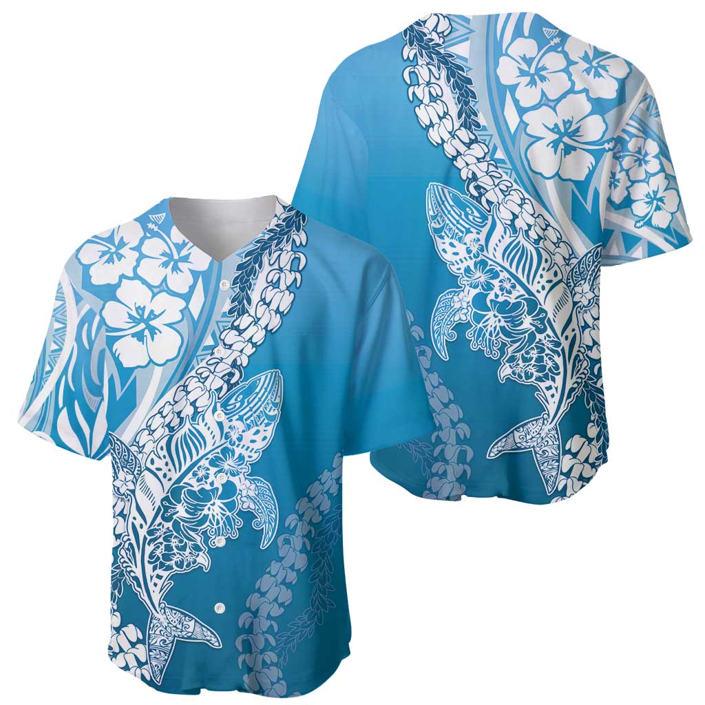 Hawaii Puakenikeni And Maile Lei Baseball Jersey Blue Polynesian Shark Tattoo DT05 - Polynesian Pride