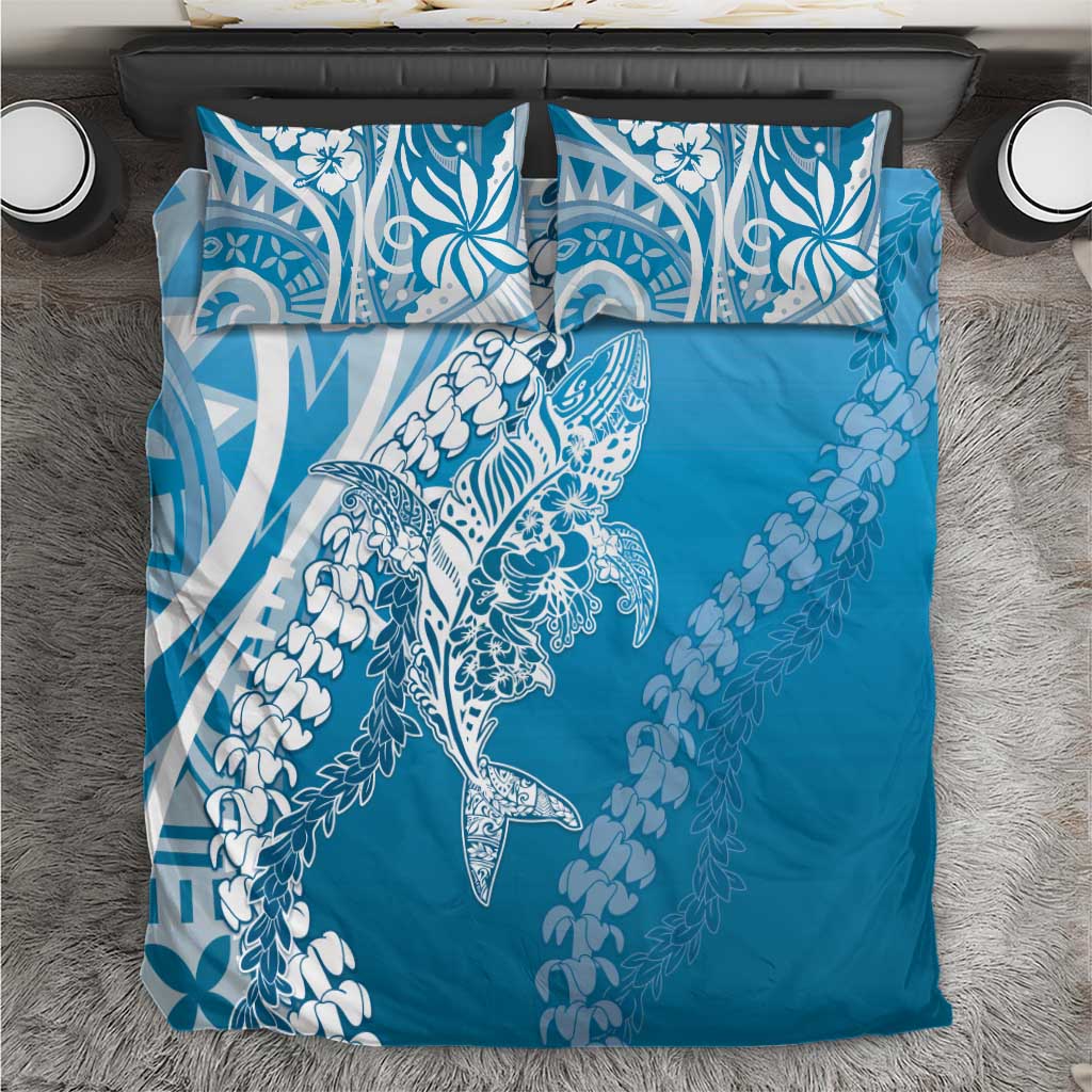 Hawaii Puakenikeni And Maile Lei Bedding Set Blue Polynesian Shark Tattoo DT05 Blue - Polynesian Pride