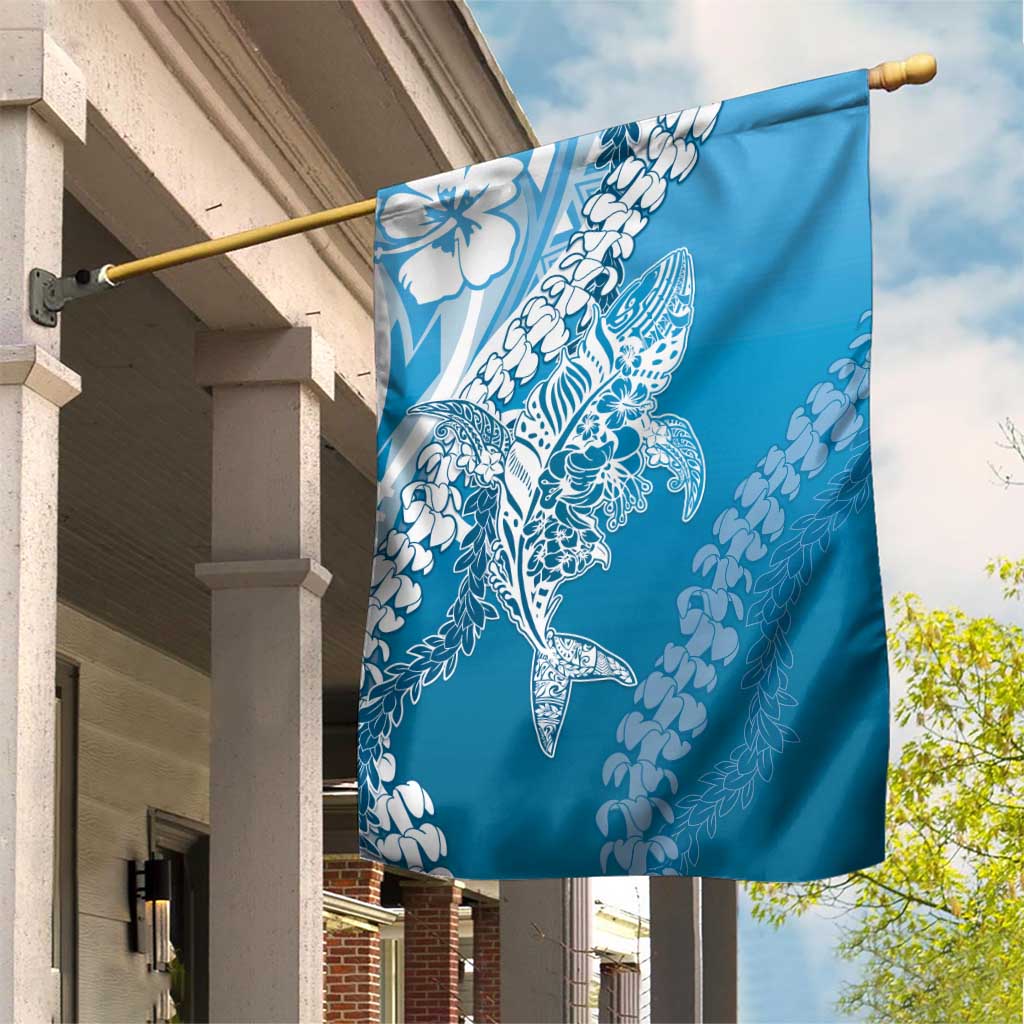 Hawaii Puakenikeni And Maile Lei Garden Flag Blue Polynesian Shark Tattoo DT05 House Flag Blue - Polynesian Pride