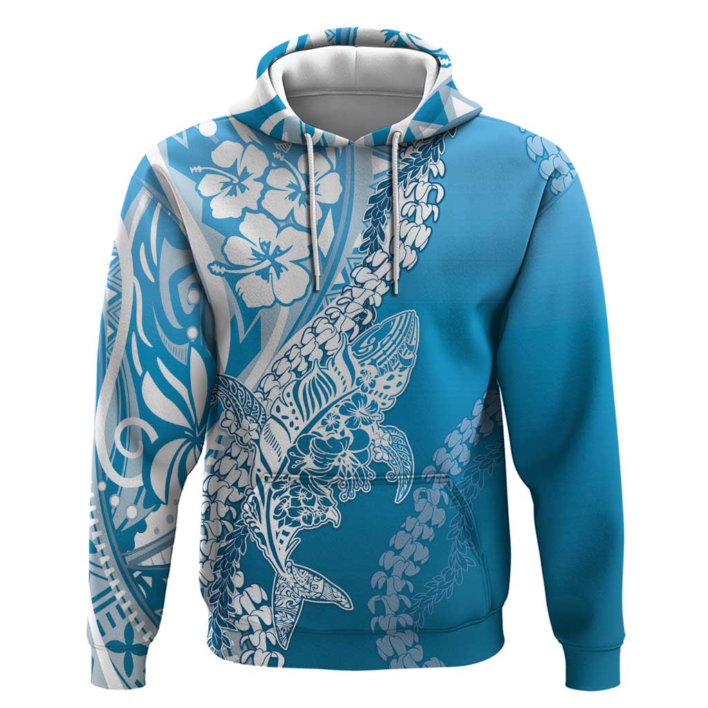 Hawaii Puakenikeni And Maile Lei Hoodie Blue Polynesian Shark Tattoo DT05 Pullover Hoodie Blue - Polynesian Pride