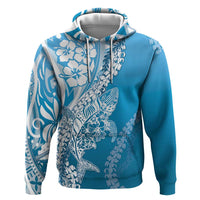 Hawaii Puakenikeni And Maile Lei Hoodie Blue Polynesian Shark Tattoo DT05 Pullover Hoodie Blue - Polynesian Pride