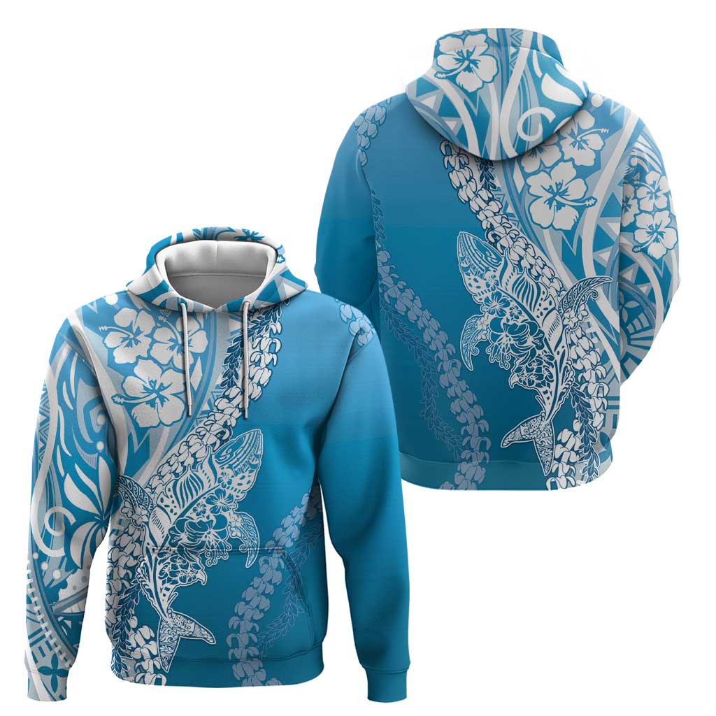 Hawaii Puakenikeni And Maile Lei Hoodie Blue Polynesian Shark Tattoo DT05 - Polynesian Pride