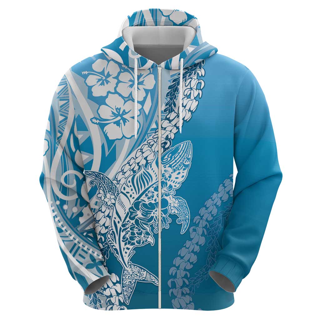 Hawaii Puakenikeni And Maile Lei Hoodie Blue Polynesian Shark Tattoo DT05 - Polynesian Pride