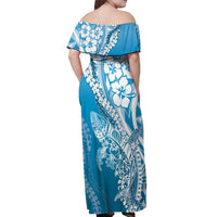 Hawaii Puakenikeni And Maile Lei Off Shoulder Maxi Dress Blue Polynesian Shark Tattoo DT05 - Polynesian Pride