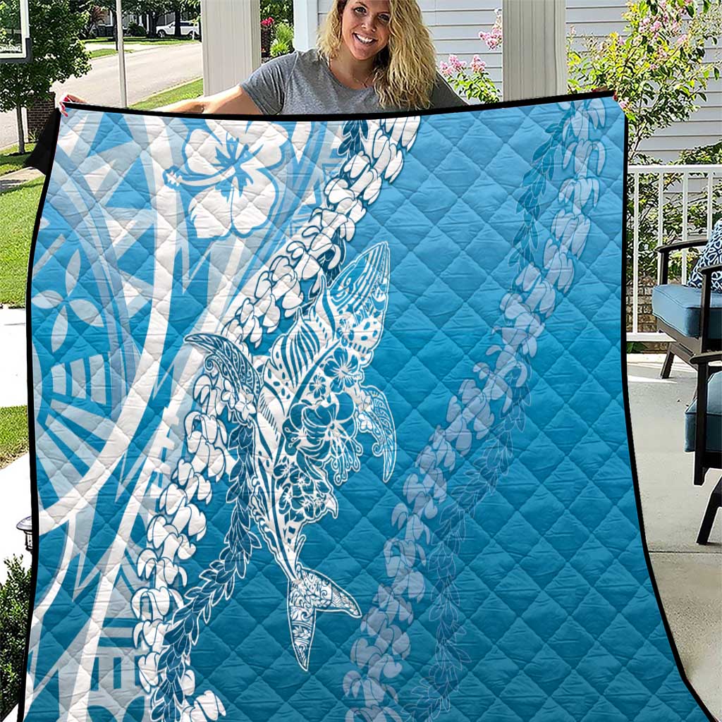 Hawaii Puakenikeni And Maile Lei Quilt Blue Polynesian Shark Tattoo DT05 Blue - Polynesian Pride