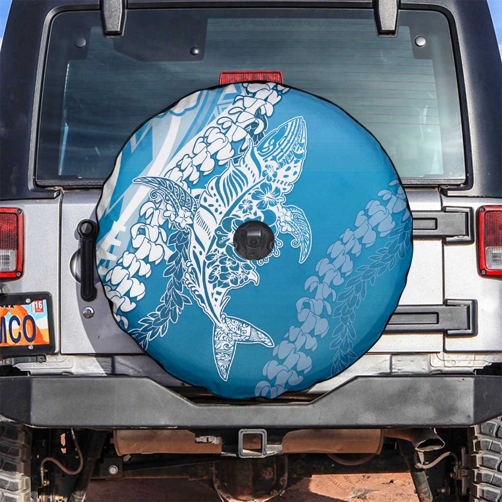 Hawaii Puakenikeni And Maile Lei Spare Tire Cover Blue Polynesian Shark Tattoo DT05 Blue - Polynesian Pride
