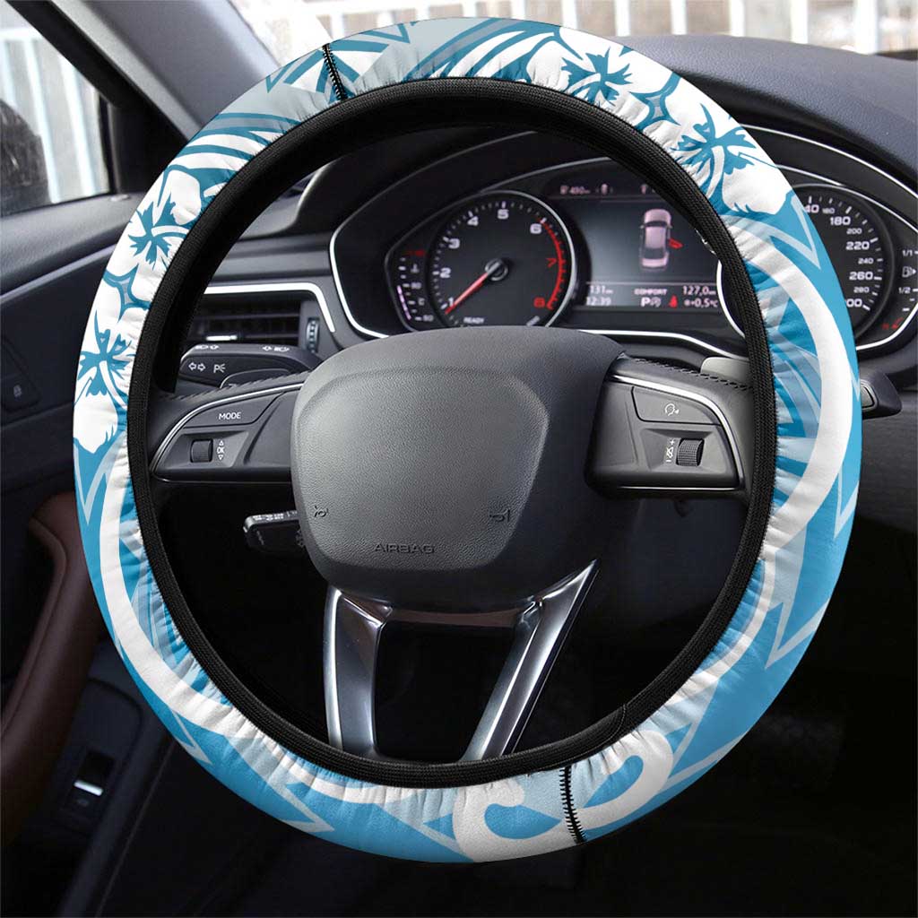 Hawaii Puakenikeni And Maile Lei Steering Wheel Cover Blue Polynesian Shark Tattoo DT05 - Polynesian Pride