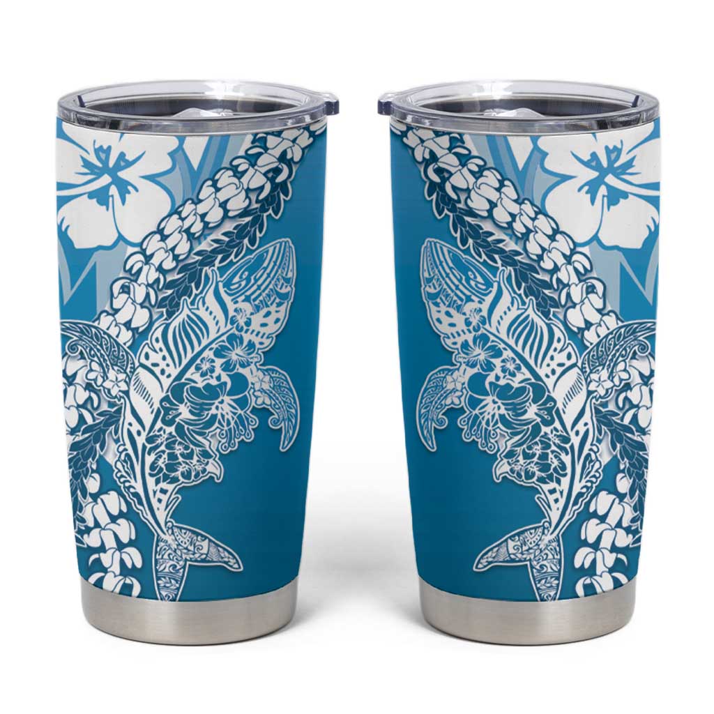 Hawaii Puakenikeni And Maile Lei Tumbler Cup Blue Polynesian Shark Tattoo DT05 Blue - Polynesian Pride
