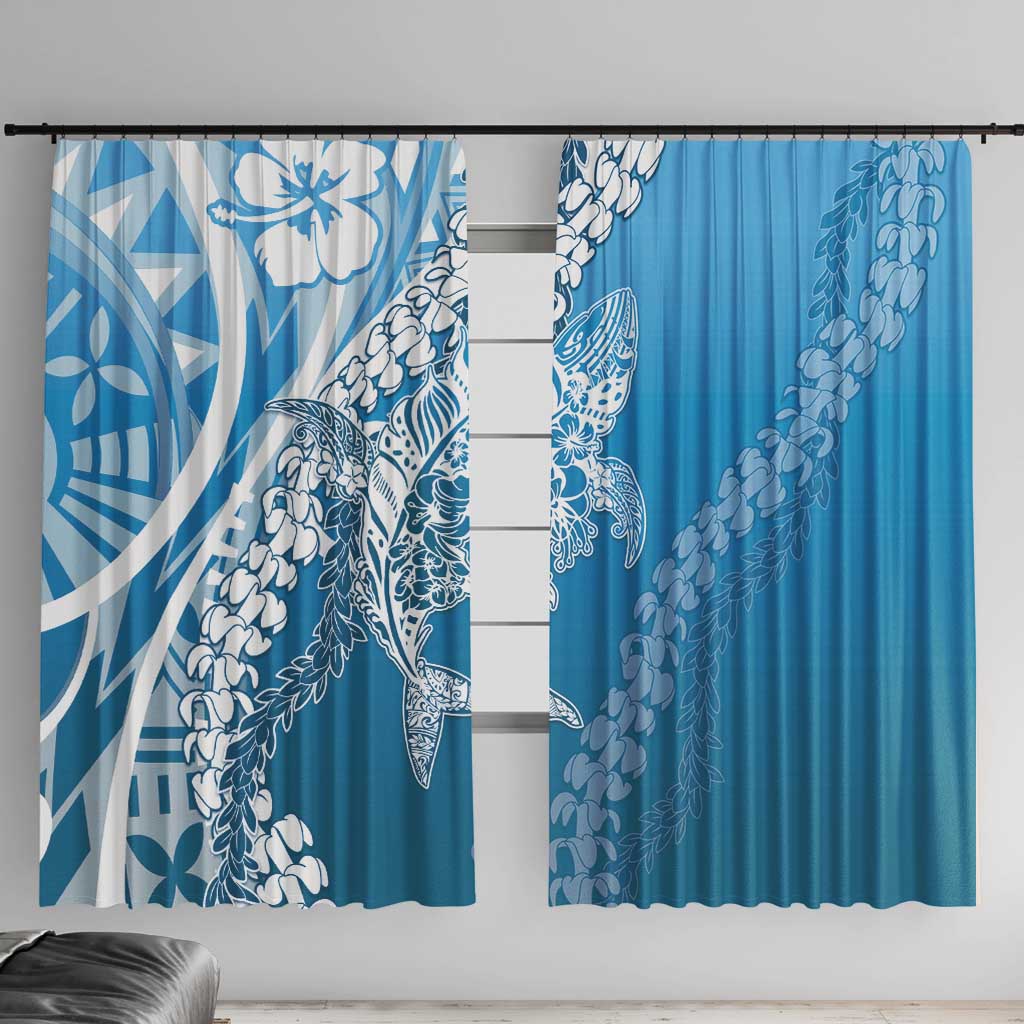 Hawaii Puakenikeni And Maile Lei Window Curtain Blue Polynesian Shark Tattoo DT05 With Hooks Blue - Polynesian Pride