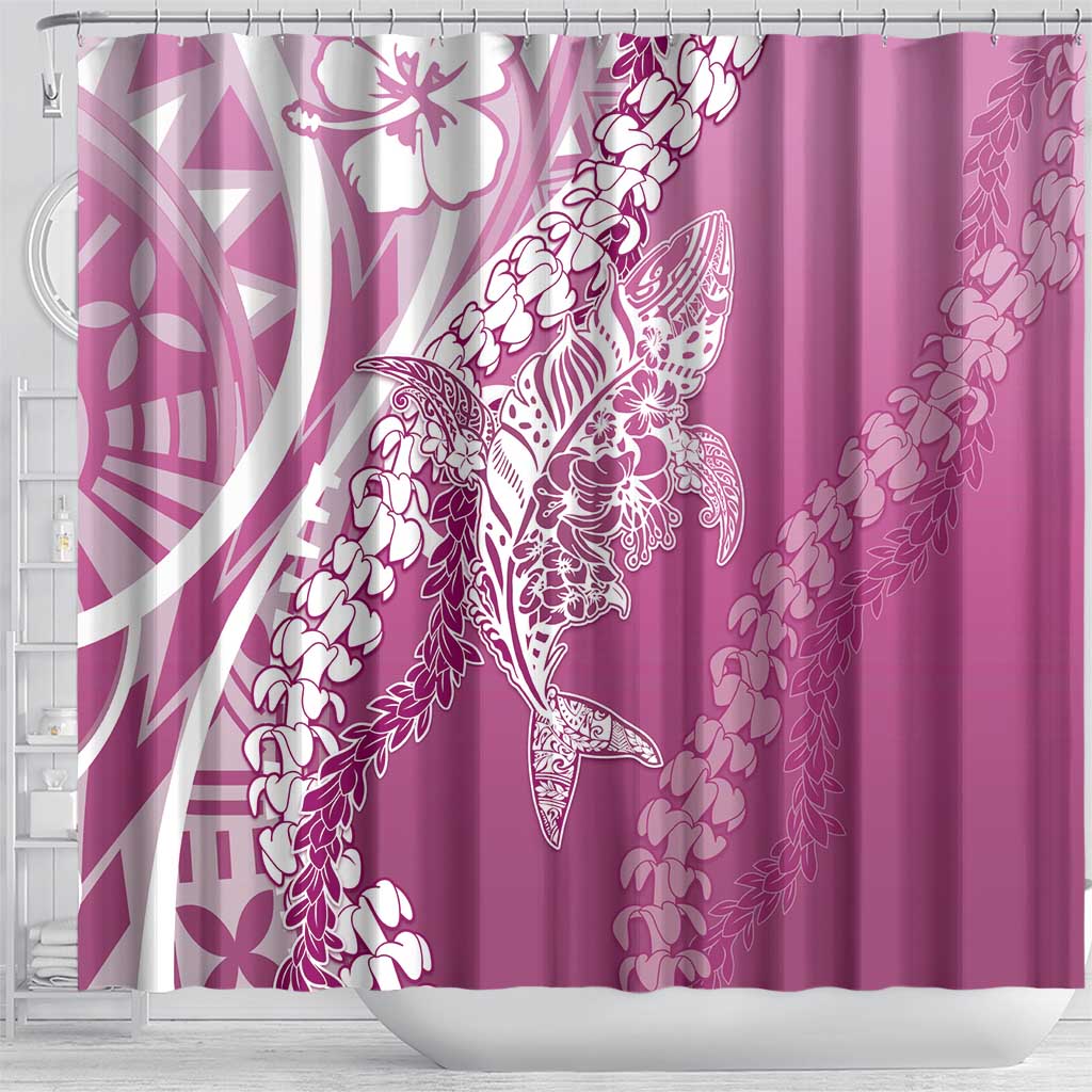 Hawaii Puakenikeni And Maile Lei Shower Curtain Pink Polynesian Shark Tattoo DT05 - Polynesian Pride