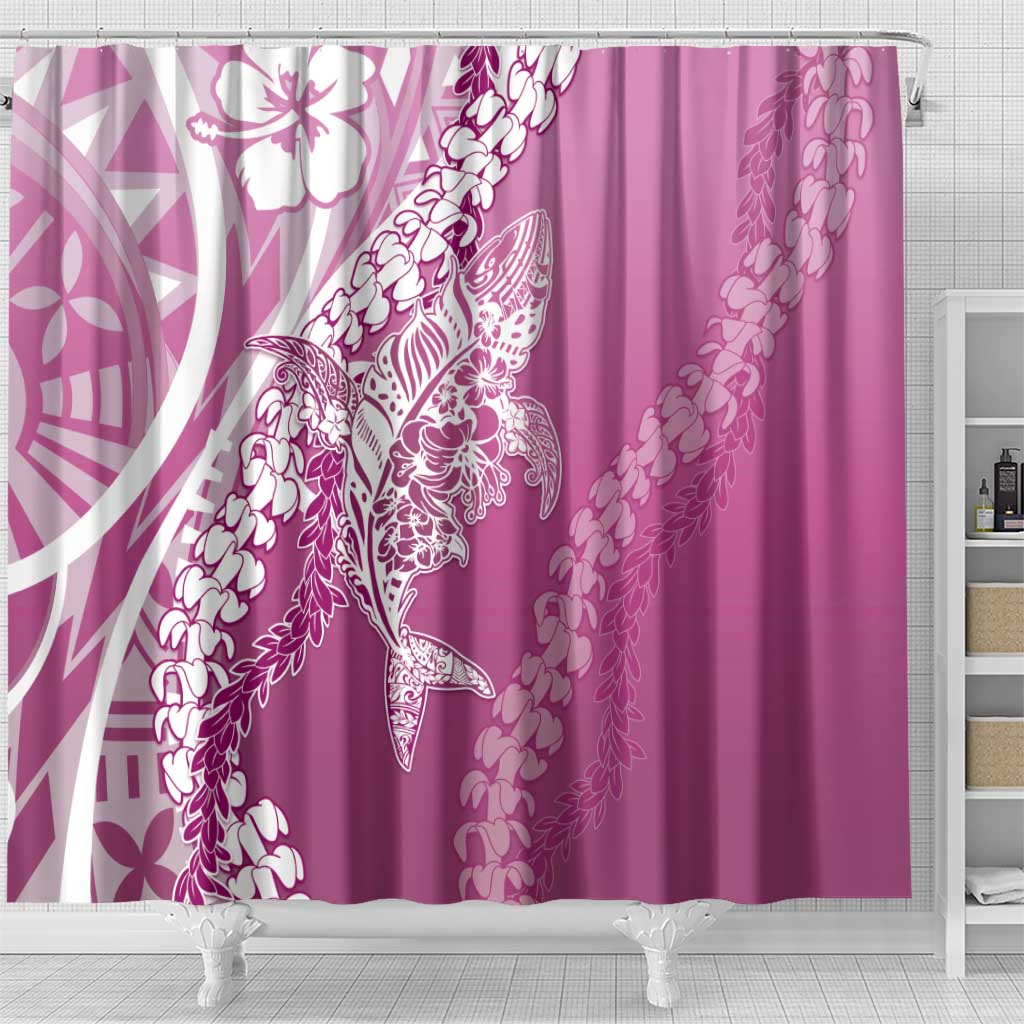 Hawaii Puakenikeni And Maile Lei Shower Curtain Pink Polynesian Shark Tattoo DT05 - Polynesian Pride