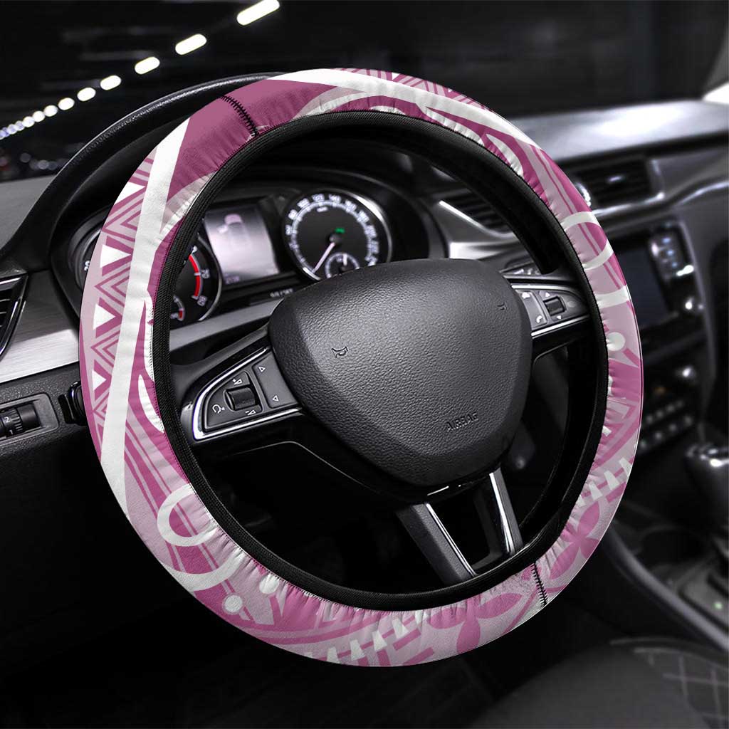 Hawaii Puakenikeni And Maile Lei Steering Wheel Cover Pink Polynesian Shark Tattoo DT05 Universal Fit Pink - Polynesian Pride