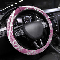 Hawaii Puakenikeni And Maile Lei Steering Wheel Cover Pink Polynesian Shark Tattoo DT05 Universal Fit Pink - Polynesian Pride