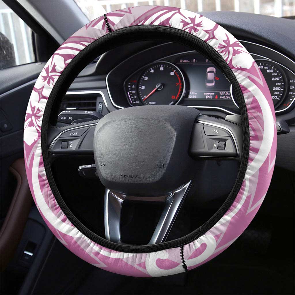 Hawaii Puakenikeni And Maile Lei Steering Wheel Cover Pink Polynesian Shark Tattoo DT05 - Polynesian Pride