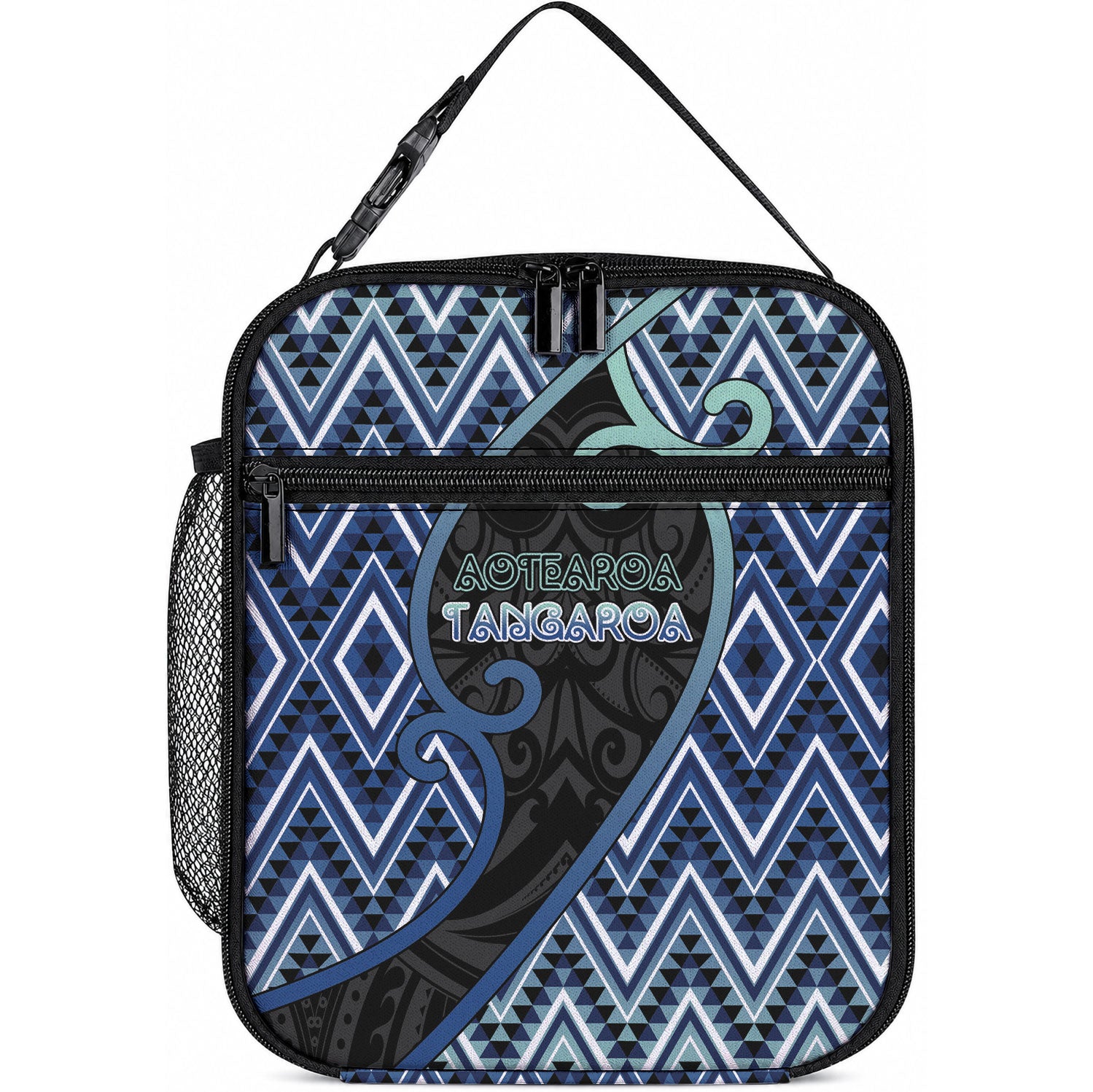 Aotearoa Atua Tangaroa Lunch Bag God Of Ocean Koru Patterns DT05 10.2 × 8.3 × 4.3 inch Navy - Polynesian Pride