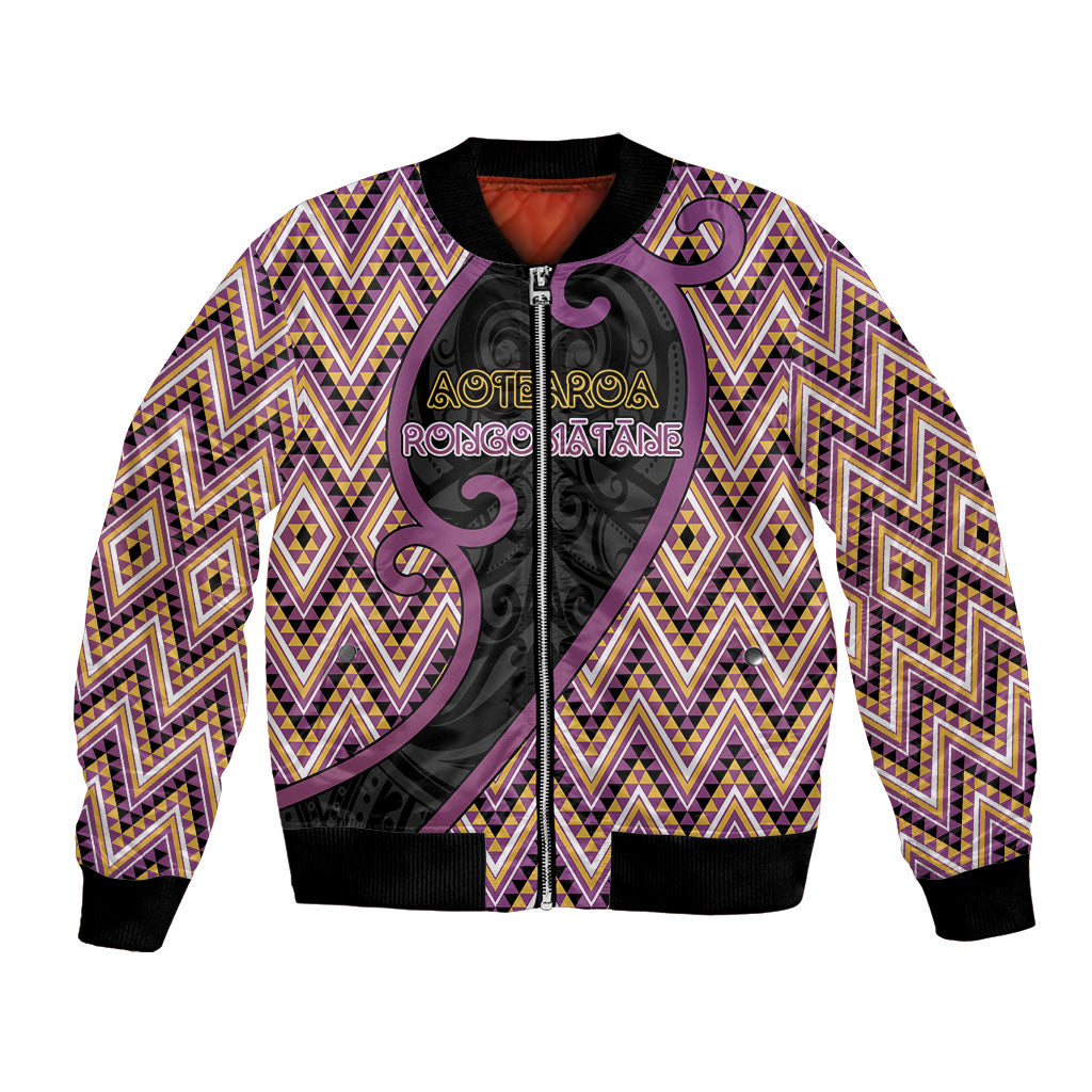 Custom Aotearoa Atua Rongomatane Bomber Jacket God Of Cultivated Foods Koru Patterns DT05 Unisex Purple - Polynesian Pride