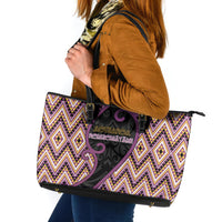 Aotearoa Atua Rongomatane Leather Tote Bag God Of Cultivated Foods Koru Patterns DT05 Purple - Polynesian Pride