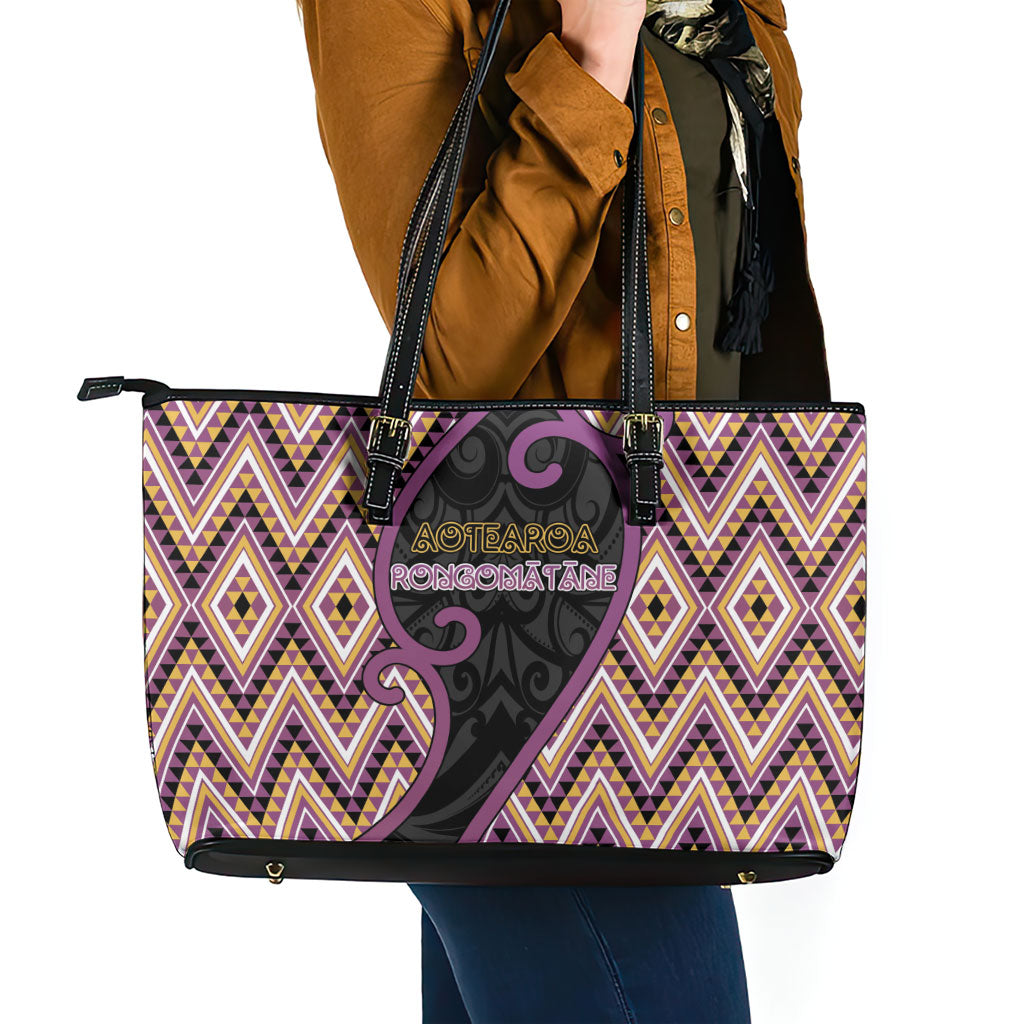 Aotearoa Atua Rongomatane Leather Tote Bag God Of Cultivated Foods Koru Patterns DT05 - Polynesian Pride