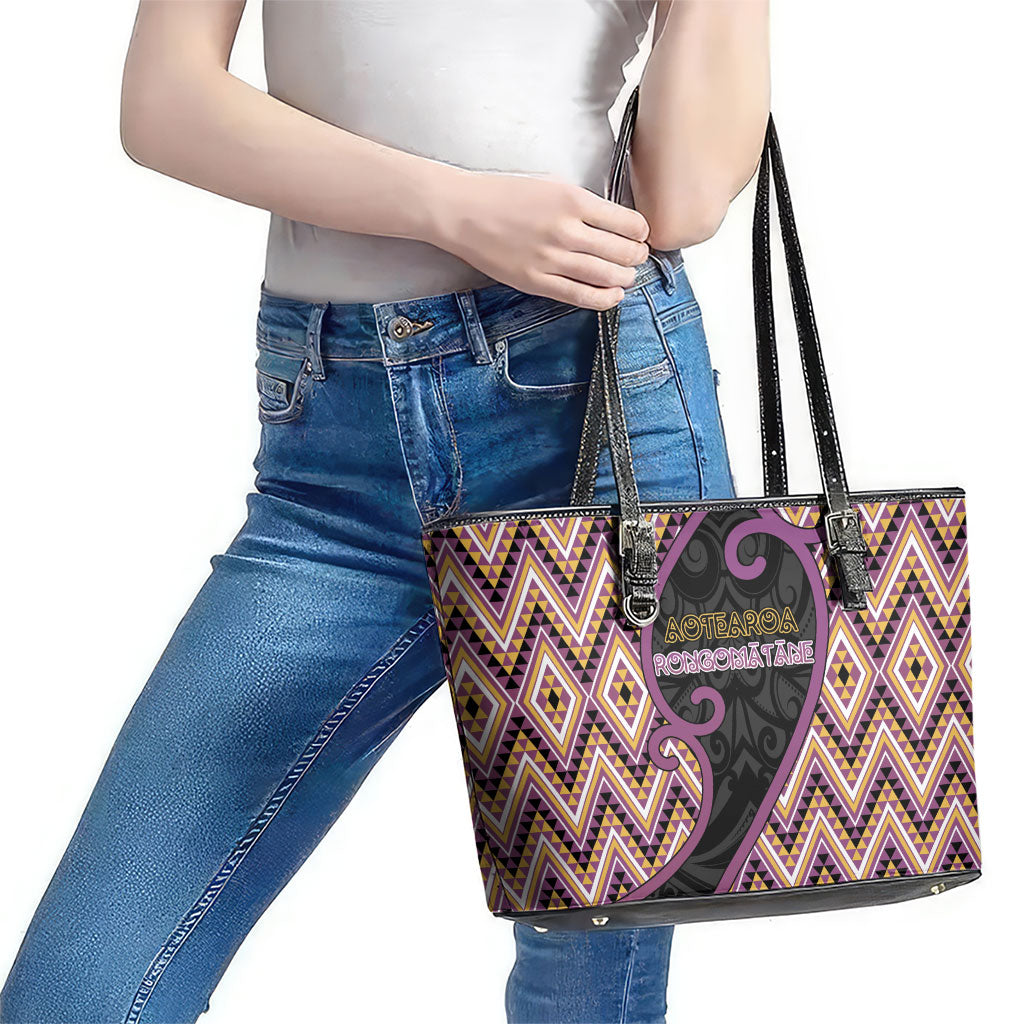 Aotearoa Atua Rongomatane Leather Tote Bag God Of Cultivated Foods Koru Patterns DT05 - Polynesian Pride