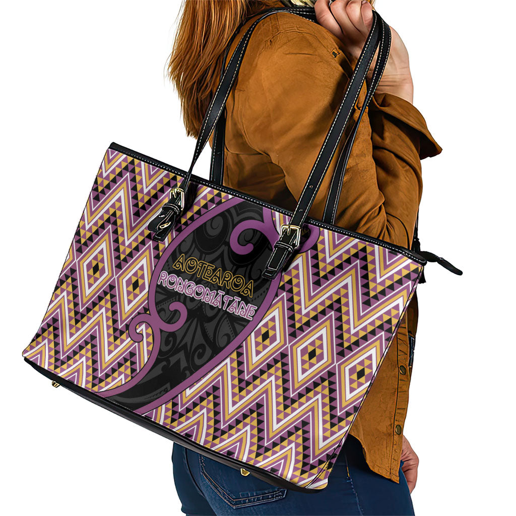 Aotearoa Atua Rongomatane Leather Tote Bag God Of Cultivated Foods Koru Patterns DT05 - Polynesian Pride