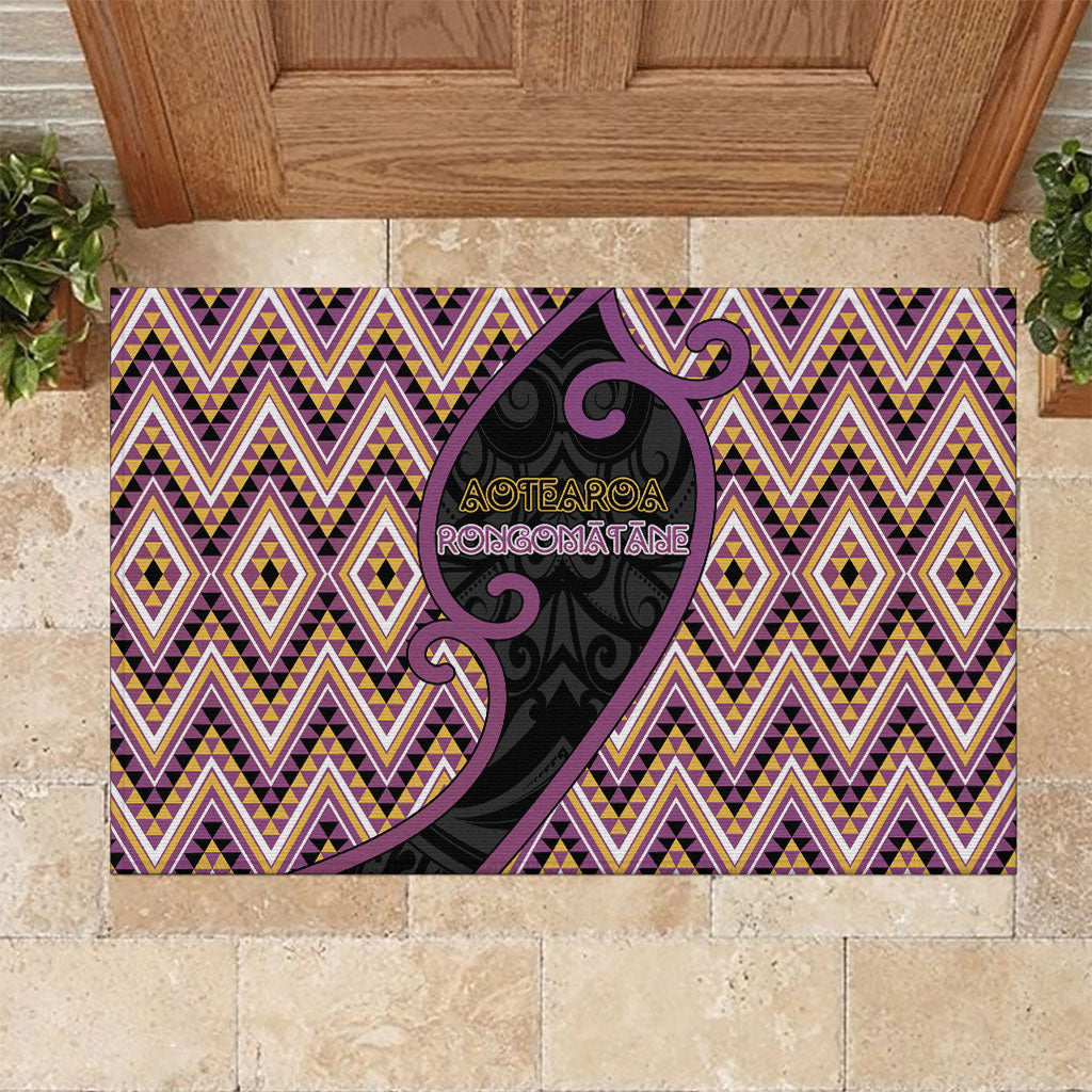 Aotearoa Atua Rongomatane Rubber Doormat God Of Cultivated Foods Koru Patterns DT05 Purple - Polynesian Pride