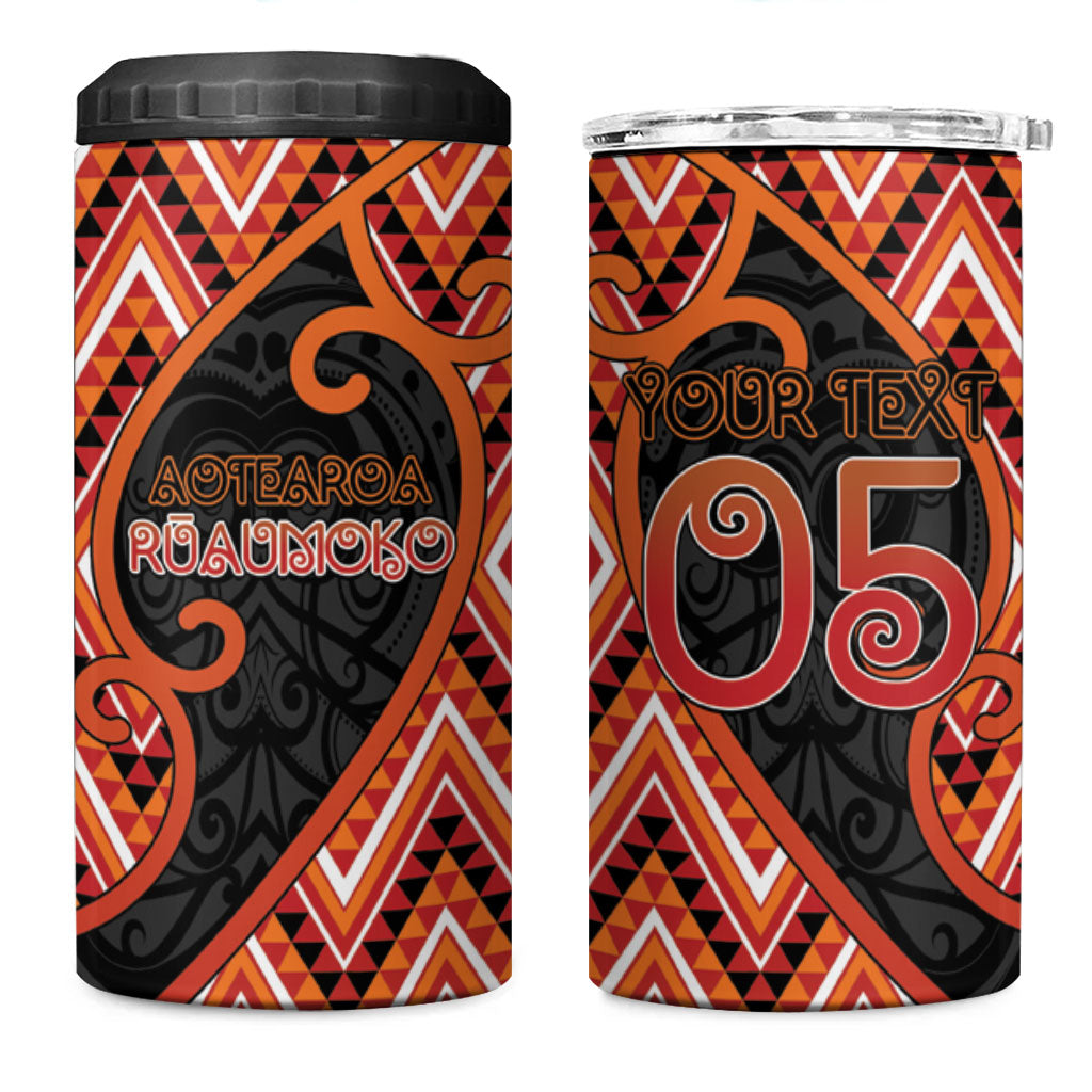 Custom Aotearoa Atua Ruaumoko 4 in 1 Can Cooler Tumbler God Of Volcanoes Koru Patterns DT05 One Size: 16 oz Orange - Polynesian Pride