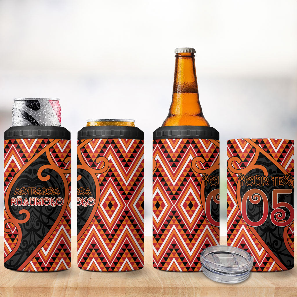Custom Aotearoa Atua Ruaumoko 4 in 1 Can Cooler Tumbler God Of Volcanoes Koru Patterns DT05 - Polynesian Pride